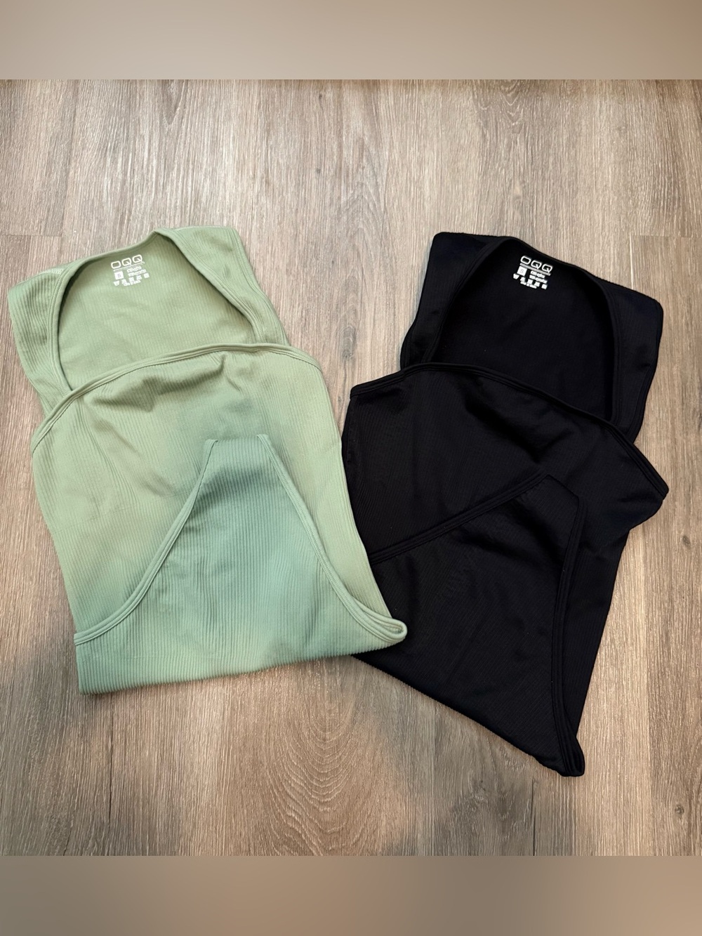 Ribbed Bodysuit in Sage Green and Black Size Small